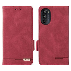 Leather Case Stands Flip Cover Holder L03Z for Motorola Moto G71s 5G Red