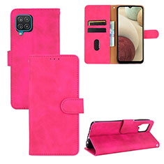 Leather Case Stands Flip Cover Holder L03Z for Samsung Galaxy A12 Hot Pink