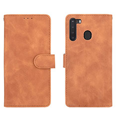 Leather Case Stands Flip Cover Holder L03Z for Samsung Galaxy A21 Brown
