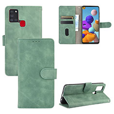 Leather Case Stands Flip Cover Holder L03Z for Samsung Galaxy A21s Green