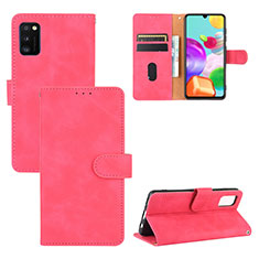 Leather Case Stands Flip Cover Holder L03Z for Samsung Galaxy A41 Hot Pink
