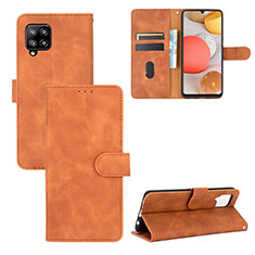 Leather Case Stands Flip Cover Holder L03Z for Samsung Galaxy A42 5G Brown