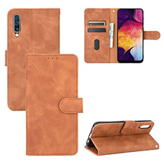 Leather Case Stands Flip Cover Holder L03Z for Samsung Galaxy A50 Brown