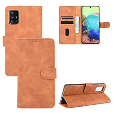 Leather Case Stands Flip Cover Holder L03Z for Samsung Galaxy A51 4G Brown
