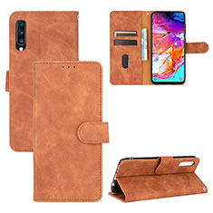 Leather Case Stands Flip Cover Holder L03Z for Samsung Galaxy A70 Brown