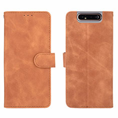Leather Case Stands Flip Cover Holder L03Z for Samsung Galaxy A80 Brown