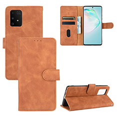 Leather Case Stands Flip Cover Holder L03Z for Samsung Galaxy A91 Brown