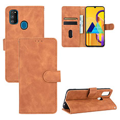 Leather Case Stands Flip Cover Holder L03Z for Samsung Galaxy M21 Brown