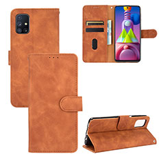 Leather Case Stands Flip Cover Holder L03Z for Samsung Galaxy M51 Brown