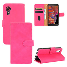Leather Case Stands Flip Cover Holder L03Z for Samsung Galaxy XCover 5 SM-G525F Hot Pink