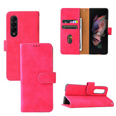Leather Case Stands Flip Cover Holder L03Z for Samsung Galaxy Z Fold3 5G Hot Pink