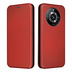 Leather Case Stands Flip Cover Holder L04Z for Realme 11 Pro 5G Brown