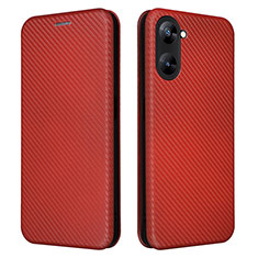 Leather Case Stands Flip Cover Holder L04Z for Realme V30t 5G Brown