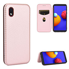 Leather Case Stands Flip Cover Holder L04Z for Samsung Galaxy A01 Core Rose Gold