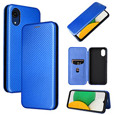 Leather Case Stands Flip Cover Holder L04Z for Samsung Galaxy A03 Core Blue