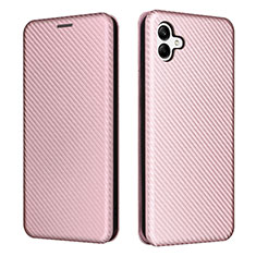 Leather Case Stands Flip Cover Holder L04Z for Samsung Galaxy A04E Rose Gold
