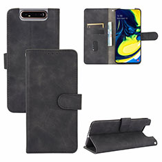 Leather Case Stands Flip Cover Holder L04Z for Samsung Galaxy A80 Black