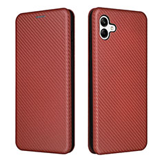 Leather Case Stands Flip Cover Holder L04Z for Samsung Galaxy M04 Brown