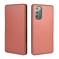 Leather Case Stands Flip Cover Holder L04Z for Samsung Galaxy Note 20 5G Brown
