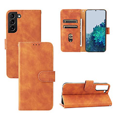 Leather Case Stands Flip Cover Holder L04Z for Samsung Galaxy S21 5G Brown