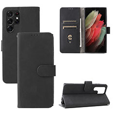 Leather Case Stands Flip Cover Holder L04Z for Samsung Galaxy S21 Ultra 5G Black