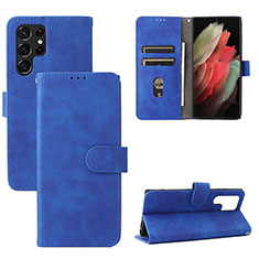 Leather Case Stands Flip Cover Holder L04Z for Samsung Galaxy S21 Ultra 5G Blue