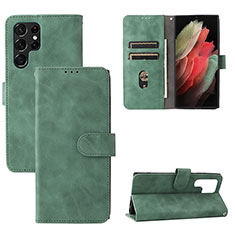 Leather Case Stands Flip Cover Holder L04Z for Samsung Galaxy S21 Ultra 5G Green