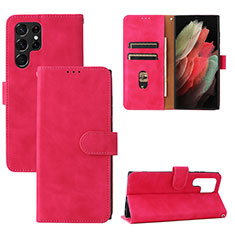 Leather Case Stands Flip Cover Holder L04Z for Samsung Galaxy S23 Ultra 5G Hot Pink