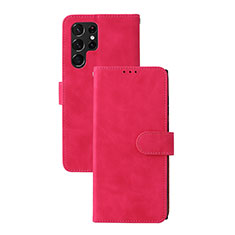 Leather Case Stands Flip Cover Holder L04Z for Samsung Galaxy S24 Ultra 5G Hot Pink