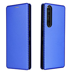 Leather Case Stands Flip Cover Holder L04Z for Sony Xperia 1 III Blue