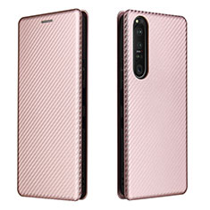Leather Case Stands Flip Cover Holder L04Z for Sony Xperia 1 III Rose Gold