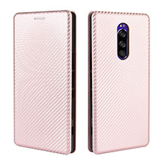 Leather Case Stands Flip Cover Holder L04Z for Sony Xperia 1 Rose Gold