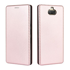 Leather Case Stands Flip Cover Holder L04Z for Sony Xperia 10 Plus Rose Gold