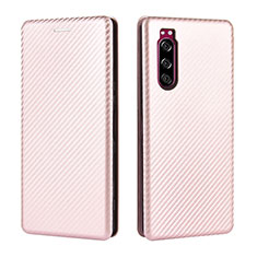 Leather Case Stands Flip Cover Holder L04Z for Sony Xperia 5 II Rose Gold