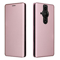 Leather Case Stands Flip Cover Holder L04Z for Sony Xperia PRO-I Rose Gold