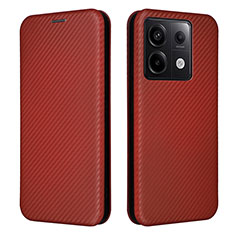 Leather Case Stands Flip Cover Holder L04Z for Xiaomi Redmi Note 13 Pro 5G Brown