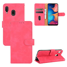 Leather Case Stands Flip Cover Holder L05Z for Samsung Galaxy A20 Hot Pink