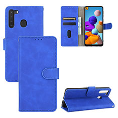 Leather Case Stands Flip Cover Holder L05Z for Samsung Galaxy A21 Blue