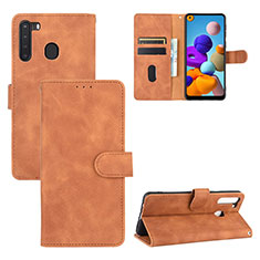 Leather Case Stands Flip Cover Holder L05Z for Samsung Galaxy A21 Brown