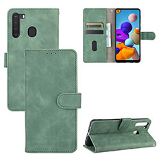 Leather Case Stands Flip Cover Holder L05Z for Samsung Galaxy A21 Green