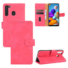 Leather Case Stands Flip Cover Holder L05Z for Samsung Galaxy A21 Hot Pink