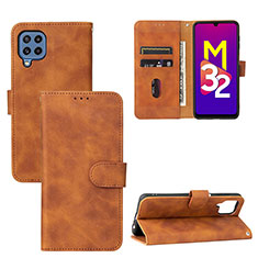 Leather Case Stands Flip Cover Holder L05Z for Samsung Galaxy M32 4G Brown