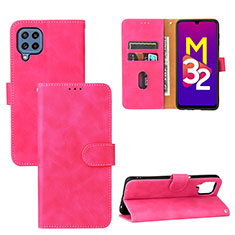 Leather Case Stands Flip Cover Holder L05Z for Samsung Galaxy M32 4G Hot Pink