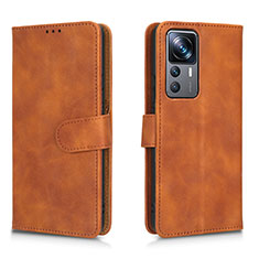 Leather Case Stands Flip Cover Holder L05Z for Xiaomi Mi 12T Pro 5G Brown