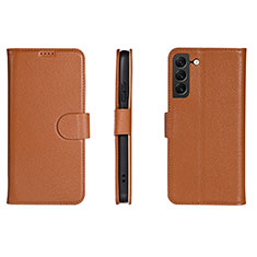 Leather Case Stands Flip Cover Holder L06 for Samsung Galaxy S21 Plus 5G Brown