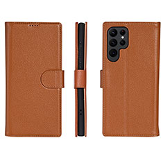Leather Case Stands Flip Cover Holder L06 for Samsung Galaxy S21 Ultra 5G Brown