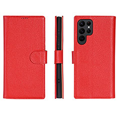 Leather Case Stands Flip Cover Holder L06 for Samsung Galaxy S21 Ultra 5G Red