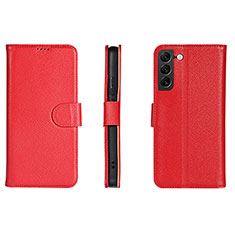 Leather Case Stands Flip Cover Holder L06 for Samsung Galaxy S22 5G Red