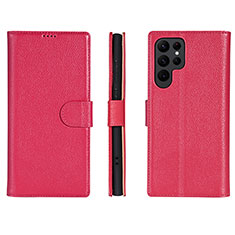 Leather Case Stands Flip Cover Holder L06 for Samsung Galaxy S22 Ultra 5G Hot Pink