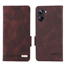 Leather Case Stands Flip Cover Holder L06Z for Realme 10 Pro 5G Brown